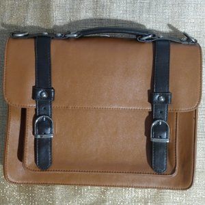 10.5" x 12.5" x 2" RETRO BRIEFCASE by FOREVER 21 w BACKPACK STRAPS (CAMEL)